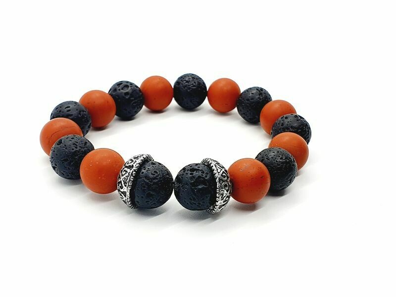 Bracelet Jaspe rouge Mat, pierre de lave, 12 mm
