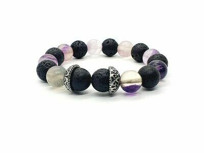 Bracelet Fluorite et pierre de lave, 12 mm