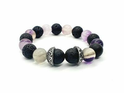 Bracelet Fluorite et pierre de lave, 12 mm