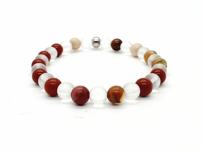Bracelet Mookaïte et cristal de roche mat, 6 mm