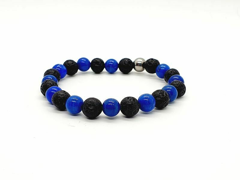 Bracelet Lapis Lazuli et pierre de lave, 8 mm