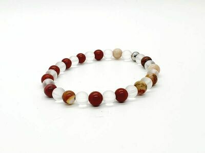 Bracelet Mookaïte et cristal de roche mat, 6 mm