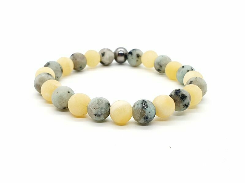 Bracelet jaspe kiwi Mat et Calcite Jaune, 8 mm