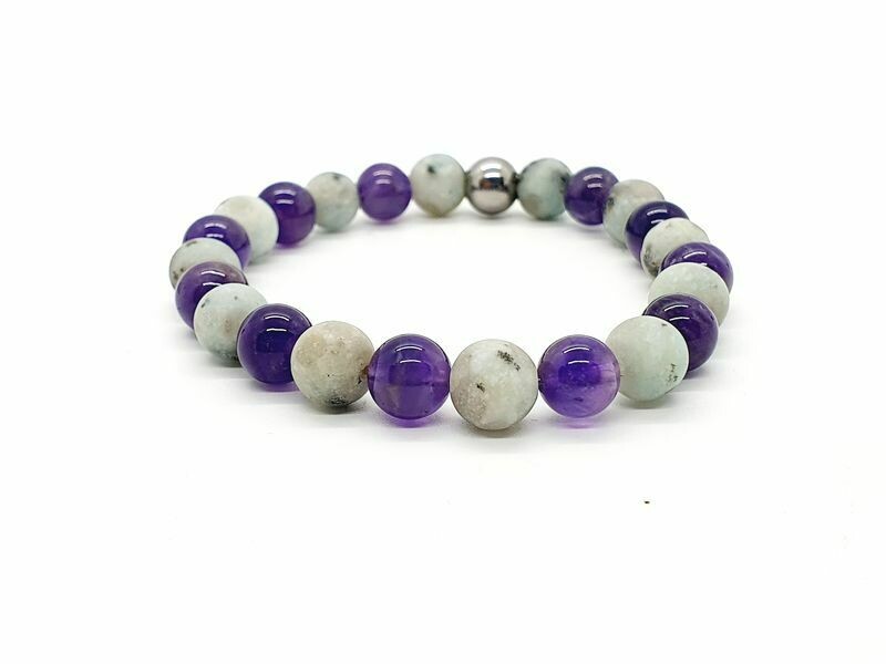 Bracelet Jaspe Kiwi mat et Améthyste, 8 mm