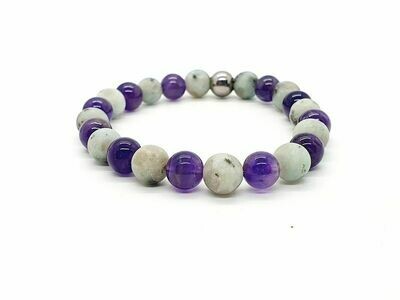 Bracelet Jaspe Kiwi mat et Améthyste, 8 mm
