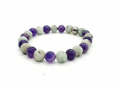 Bracelet Jaspe Kiwi mat et Améthyste, 8 mm
