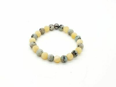 Bracelet jaspe kiwi Mat et Calcite Jaune, 8 mm
