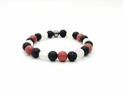 Bracelet Sélénite, Rhodonite et pierre de lave, 8 mm