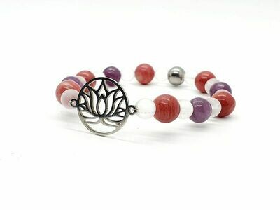 Bracelet Rhodonite, lépidolite et cristal de roche mat, 6-8 mm
