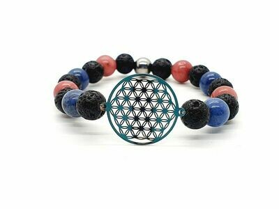Bracelet Rhodonite, Dumortierite, pierre de lave, 8 mm