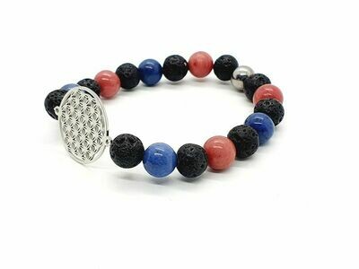 Bracelet Rhodonite, Dumortierite, pierre de lave, 8 mm
