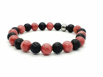 Bracelet Rhodonite et pierre de lave, 8 mm