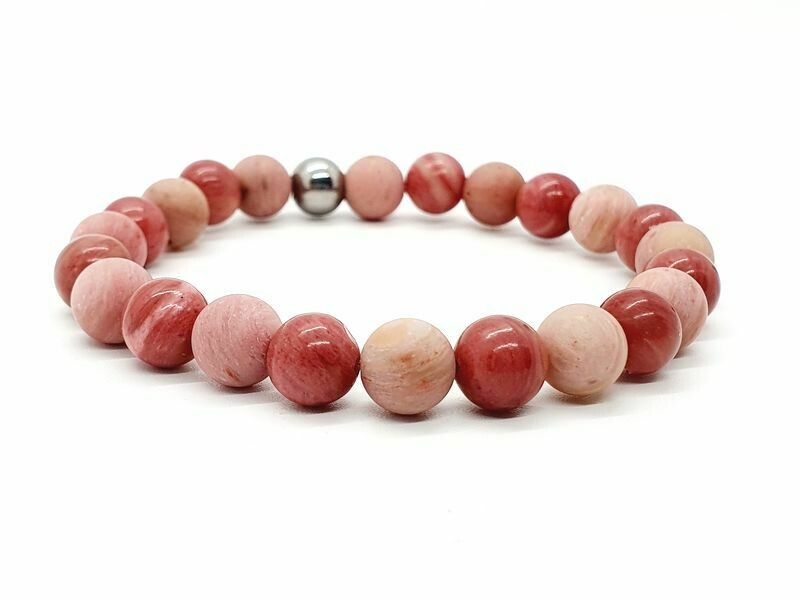 Bracelet Rhodonite mate et vernie, 8 mm