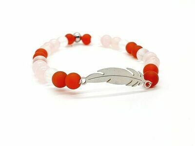 Bracelet cristal de roche mat, Cornaline traitée mat et Quartz rose, 6 mm