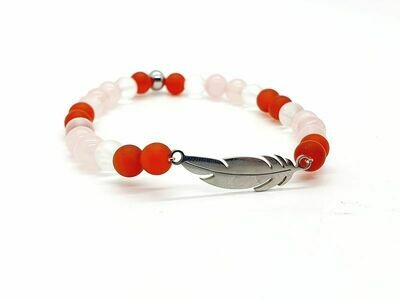 Bracelet cristal de roche mat, Cornaline traitée mat et Quartz rose, 6 mm