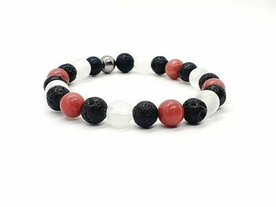 Bracelet Sélénite, Rhodonite et pierre de lave, 8 mm