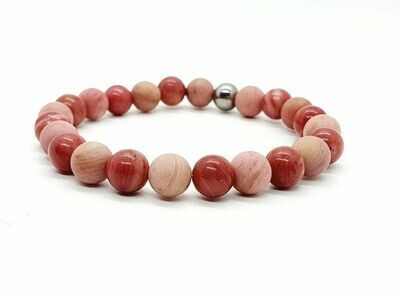 Bracelet Rhodonite mate et vernie, 8 mm