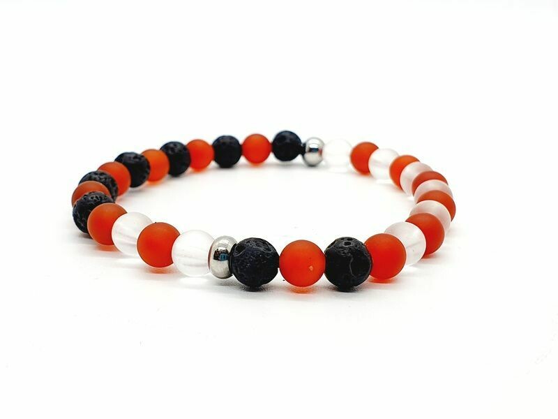 Bracelet Cornaline traitée mate, cristal de roche mat, 6 mm