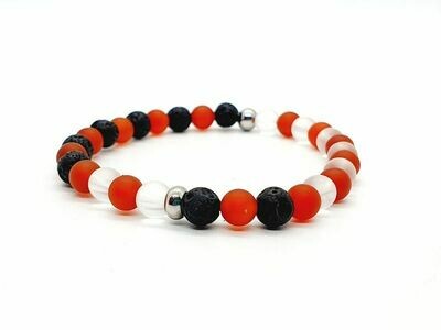 Bracelet Cornaline traitée mate, cristal de roche mat, 6 mm