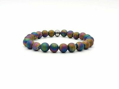 Bracelet Agate argent vaporisée Arc-en-ciel, 8 mm