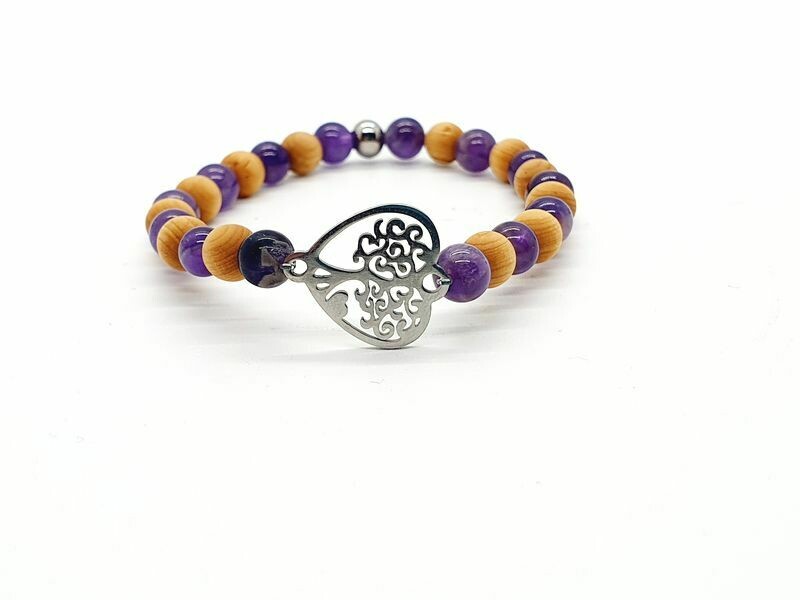 Bracelet Améthyste et Mala de cèdre, 6 mm