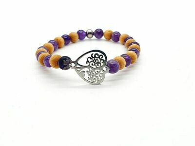 Bracelet Améthyste et Mala de cèdre, 6 mm