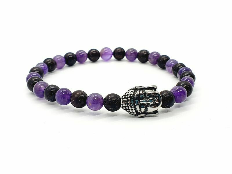 Bracelet Améthyste et mala palissandre noir-acajou, 6 mm