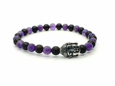 Bracelet Améthyste et mala palissandre noir-acajou, 6 mm