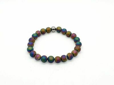 Bracelet Agate argent vaporisée Arc-en-ciel, 8 mm
