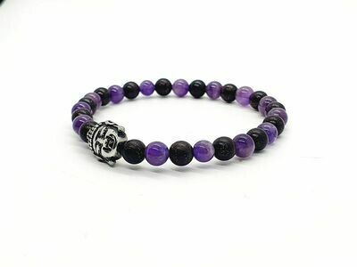 Bracelet Améthyste et mala palissandre noir-acajou, 6 mm