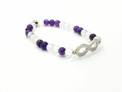 Bracelet Améthyste et cristal de roche mat, 6 mm
