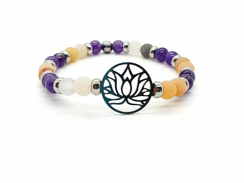 Bracelet Améthyste et pierre de lune mat, 6mm