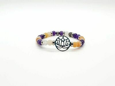Bracelet Améthyste et pierre de lune mat, 6mm