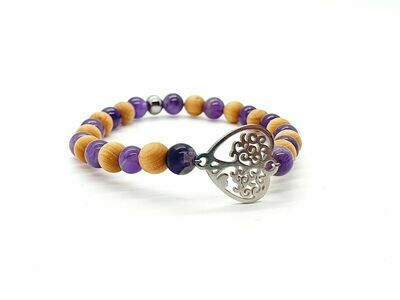 Bracelet Améthyste et Mala de cèdre, 6 mm