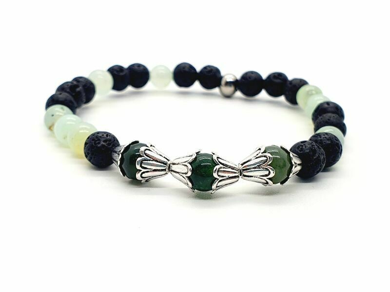 Bracelet Chrysoprase et agate mousse, 6 mm