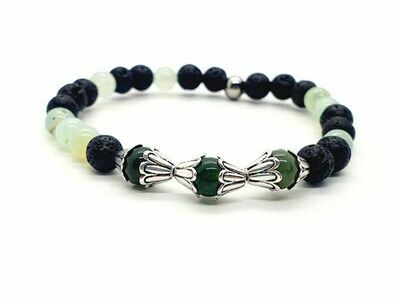 Bracelet Chrysoprase et agate mousse, 6 mm