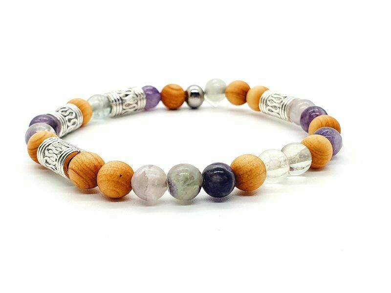 Bracelet Fluorite et Mala de cèdre mat, 6 mm