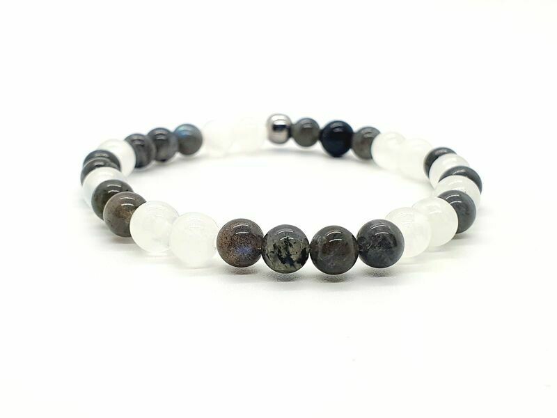 Bracelet Sélénite et Labradorite, 6 mm