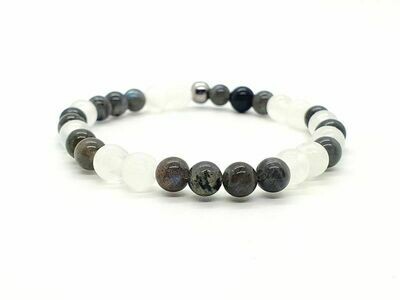 Bracelet Sélénite et Labradorite, 6 mm