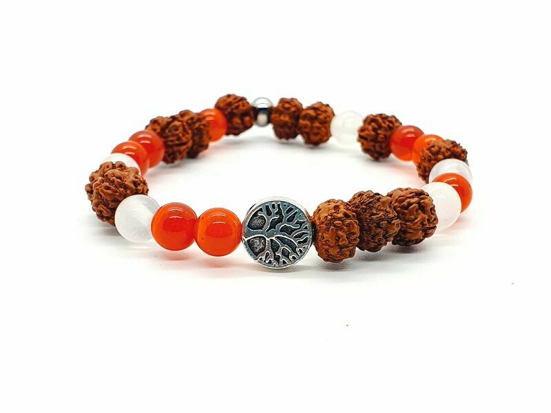 Bracelet Cornaline traité, Sélénite et rudraska, 6 et 8 mm