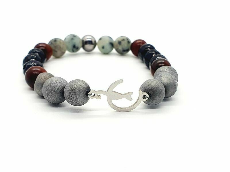 Bracelet Agate argent vaporisé, tourmaline facettée, jaspe kiwi, 8 mm