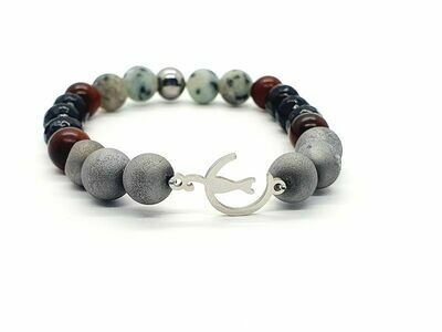 Bracelet Agate argent vaporisé, tourmaline facettée, jaspe kiwi, 8 mm