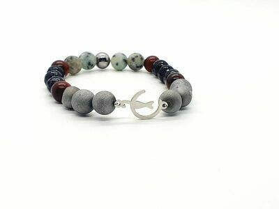 Bracelet Agate argent vaporisé, tourmaline facettée, jaspe kiwi, 8 mm