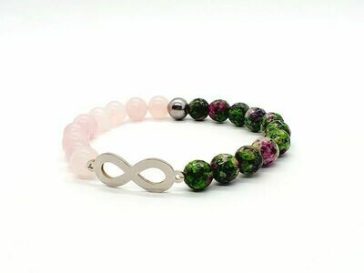 Bracelet Quartz rose et Serpentine facettée colorée, 8 mm