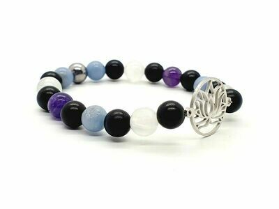 Bracelet Sélénite, Angélite et Améthyste, 8 mm