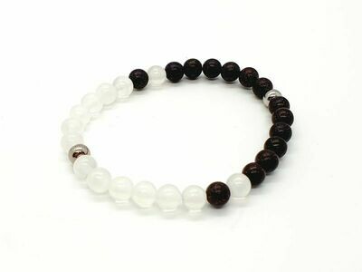 Bracelet Sélénite et Mala palissandre noir-acajou, 6 mm