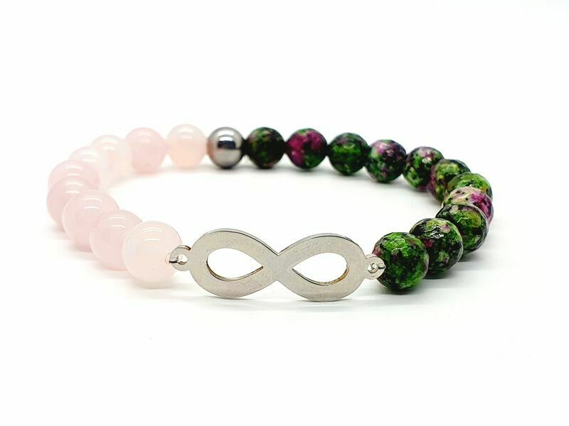 Bracelet Quartz rose et Serpentine facettée colorée, 8 mm
