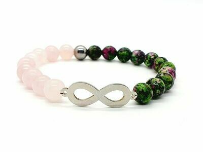 Bracelet Quartz rose et Serpentine facettée colorée, 8 mm