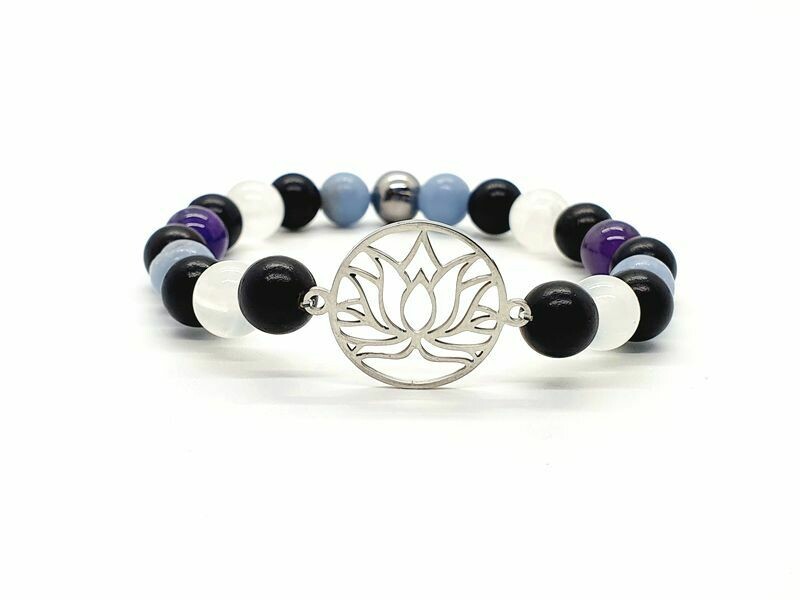 Bracelet Sélénite, Angélite et Améthyste, 8 mm
