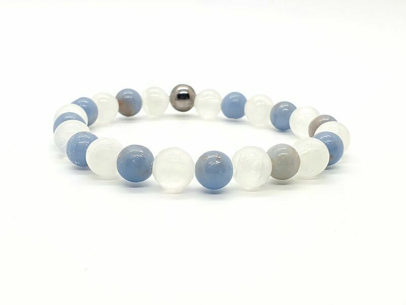 Bracelet Sélénite et Angélite, 8 mm
